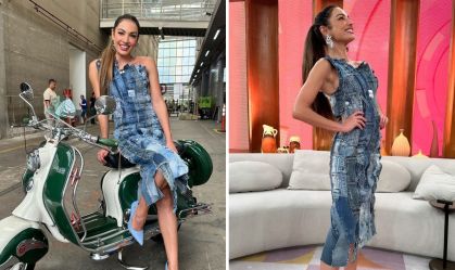 Patrícia Poeta usa look all jeans reciclado