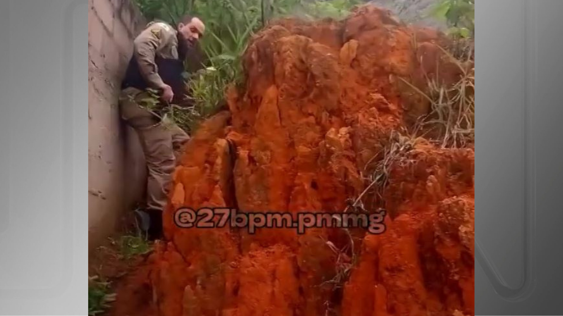 O suspeito jogou a arma em uma moita e foi detido em seguida. • Divulgação/PMMG