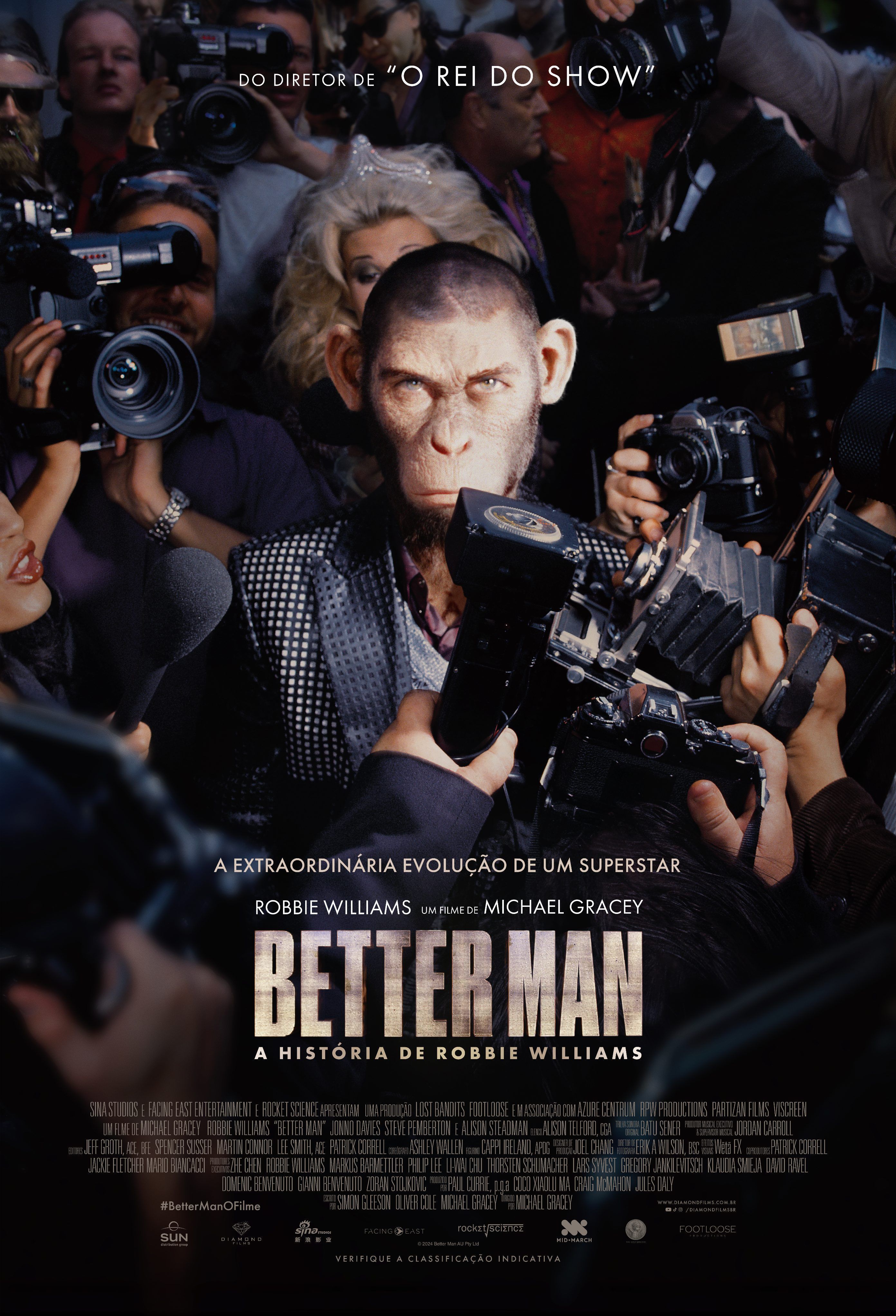 Pôster oficial de "Better Man - A História de Robbie Williams" • Divulgação