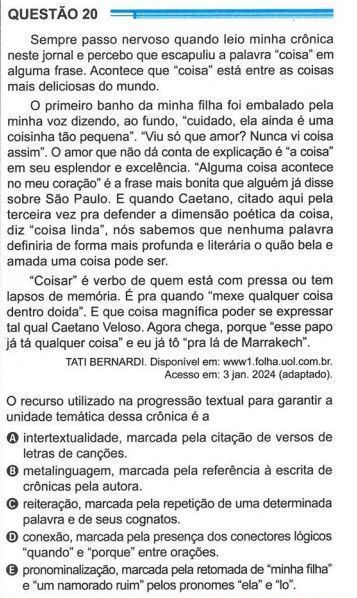 Caetano Veloso e Tati Bernardi apareceram em questão do Enem 2024 • Reprodução