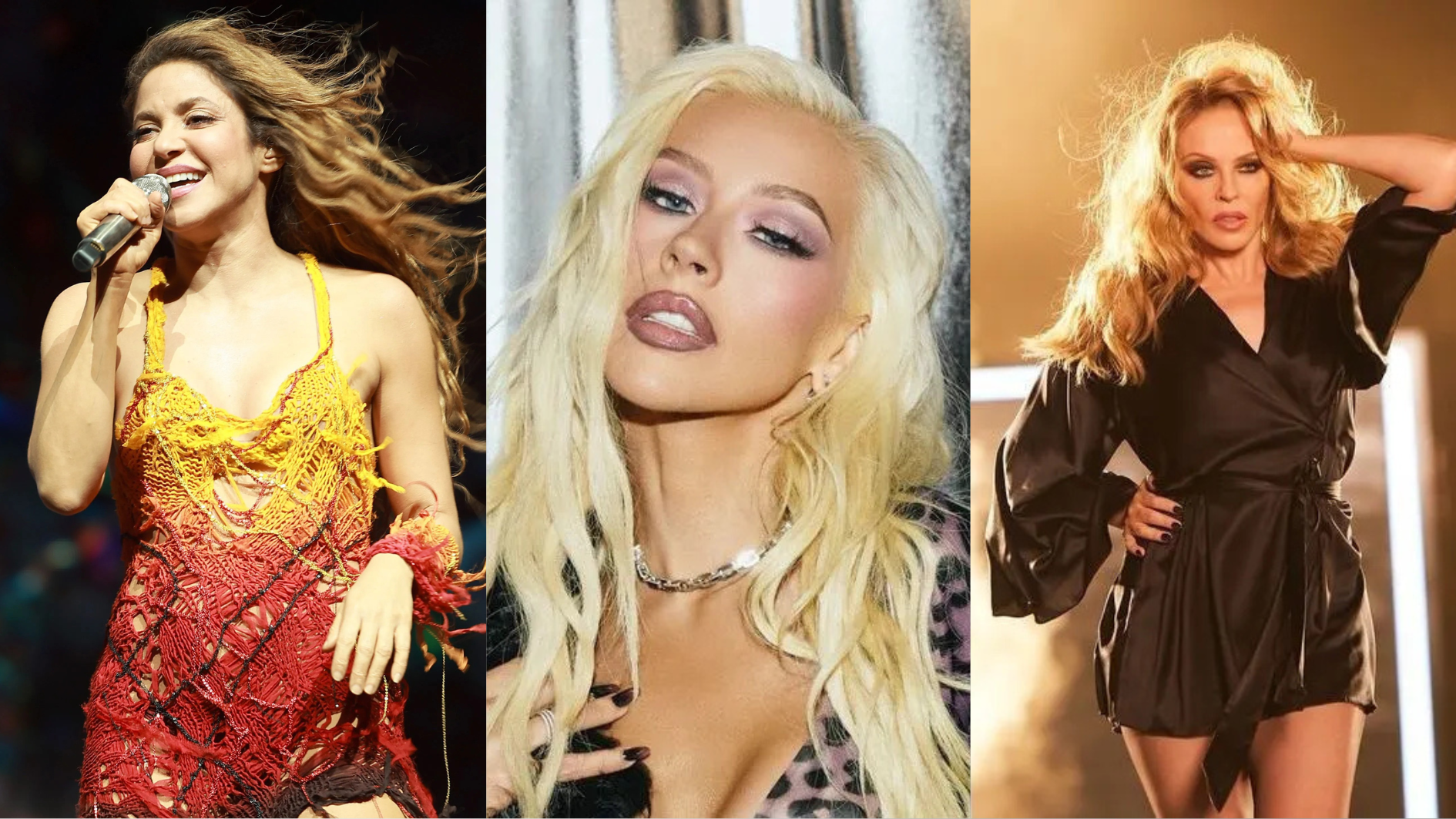 Shakira, Christina Aguilera e Kylie Minogue confirmaram apresentações no Brasil em 2025