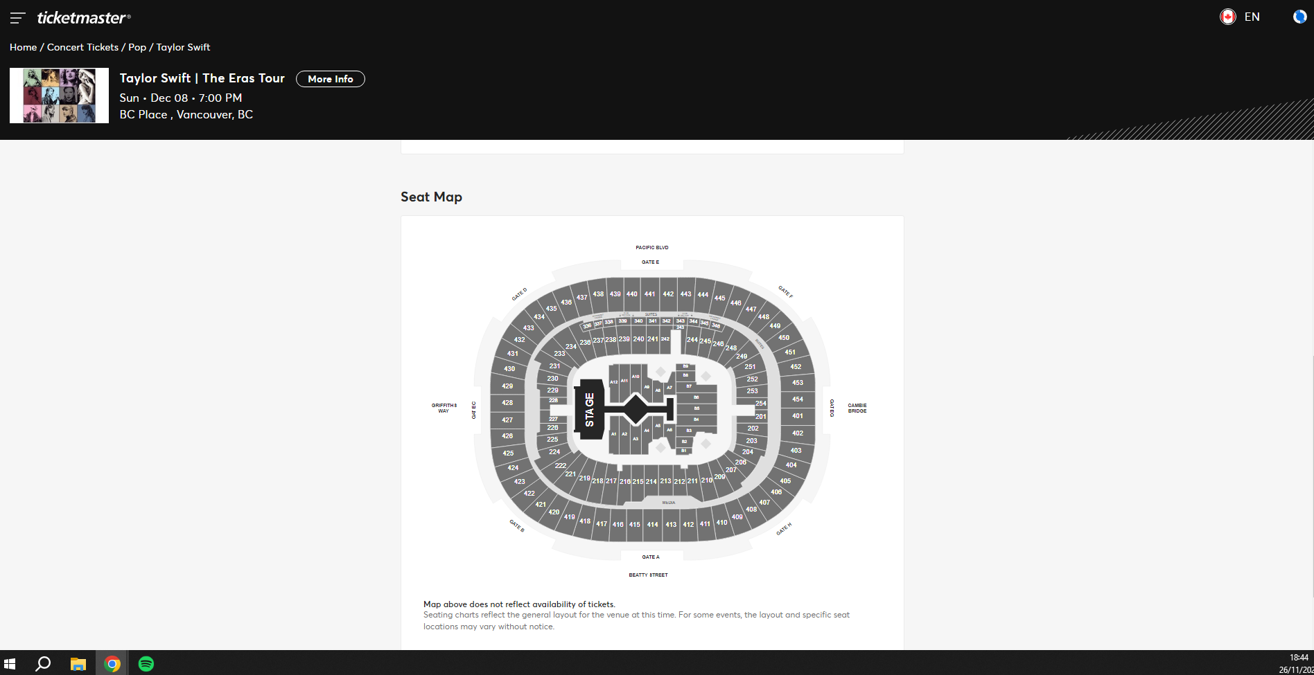 Taylor Swift inaugura setores atrás do palco para últimos shows da turnê • Reprodução/ Ticketmaster
