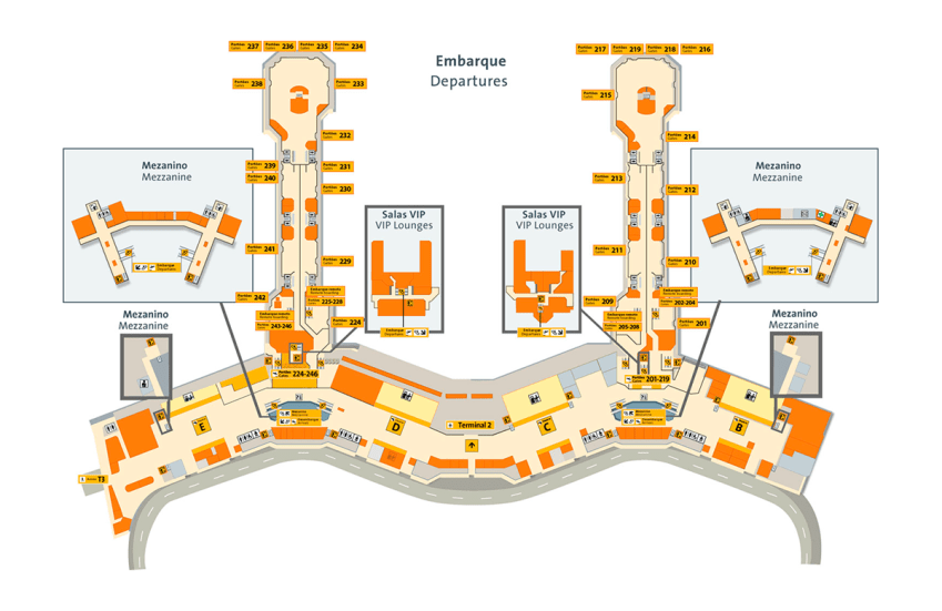 Mapa de embarque do Terminal 2, no Aeroporto de Guarulhos • Reprodução/GRU Airport