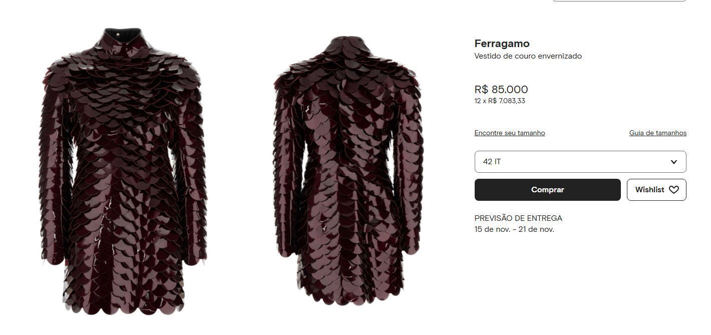 Bruna Marquezine usa vestido da Ferragamo em lançamento de série • Reprodução/Farfetch