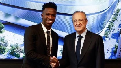 Vinicius Jr. ao lado de Florentino Pérez