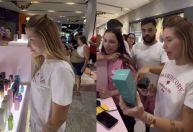 Virginia vai a quiosque da própria marca e surpreende empreendedores