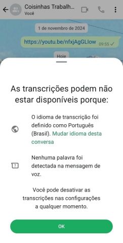 WhatsApp agora oferece uma ferramenta de transcrição de áudios • Reprodução