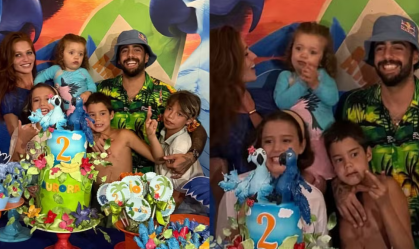 Em aniversário de caçula, Pedro Scooby reúne filhos e Cíntia Dicker, sua esposa