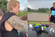 Shantal e Mateus Verdelho sofrem acidente de bicicleta elétrica; veja fotos