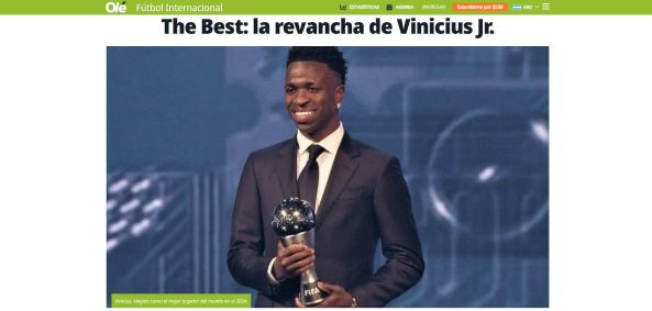 Imprensa internacional repercute conquista de Vini Jr no The Best