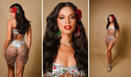 Carnaval 2025: ex-BBB Alane aposta em vestido com frasco de perfume do Pará