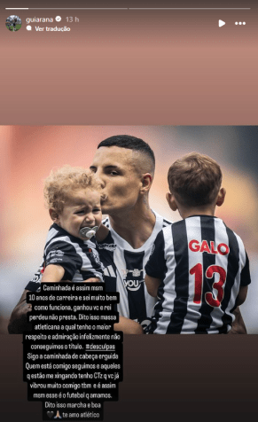 Arana postou mensagem no Instagram após derrota na final da Libertadores • Reprodução/Instagram