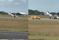 Vídeo: Avião de pequeno porte faz pouso forçado e para com bico encostado na pista