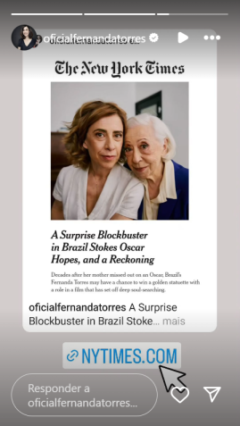 Fernanda Torres compartilhou registro da entrevista que concedeu ao The New York Times • Instagram/Fernanda Torres