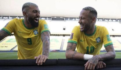 Gabigol e Neymar pela Seleção Brasileira