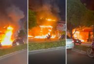 Vídeo: Incêndio atinge quiosques de supermercado em Manaus