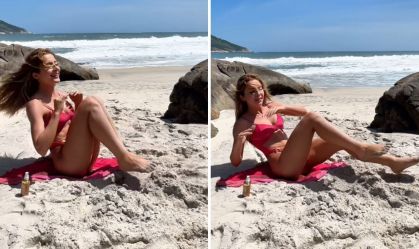 Jade Picon entra em trend e faz desafio com música de Livinho na praia