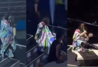 Laura Pausini escorrega e cai do palco durante show na Itália