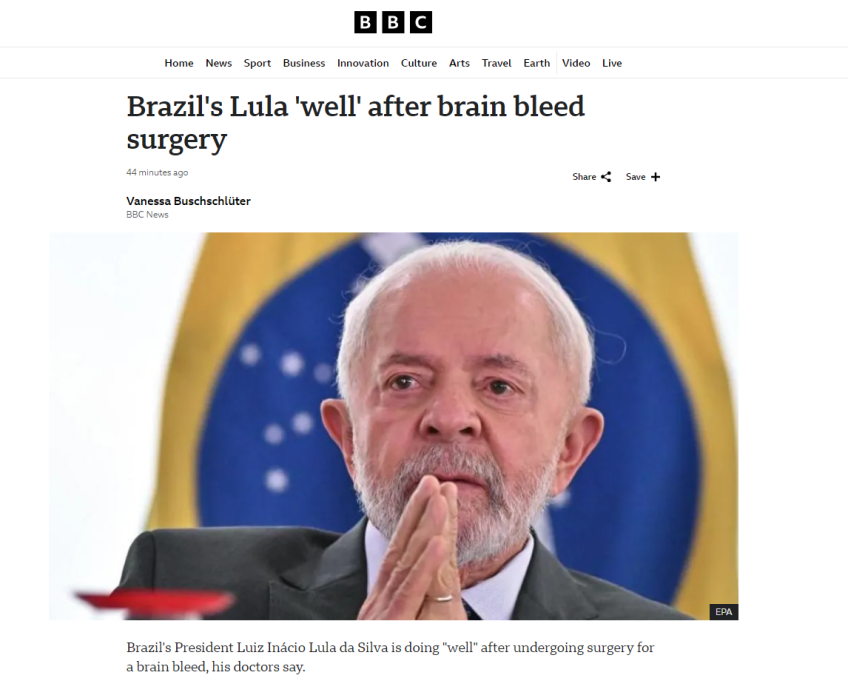 Procedimento de Lula é repercutido pela BBC. • Reprodução/BBC