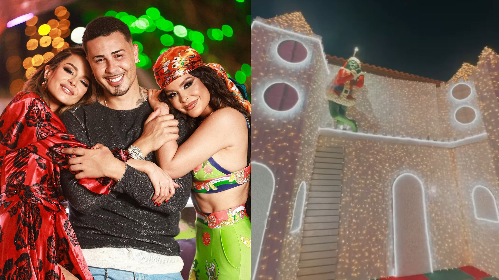 Decoração de Natal do rancho do influenciador Carlinhos Maia tem um castelo de luzes e uma estátua do personagem Grinch