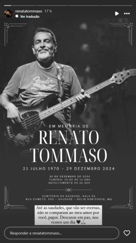 Morre Renato Tommaso, músico que trabalhava com a banda Jota Quest • Instagram/ Renata Tommaso