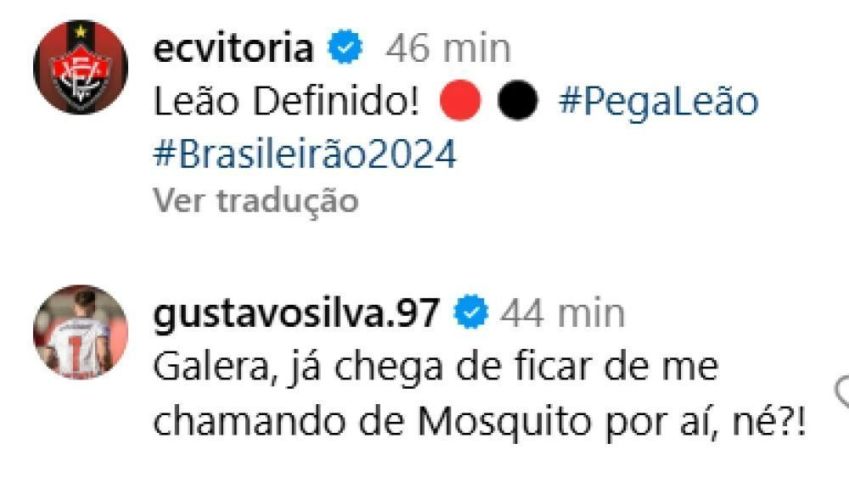 Gustavo Silva, do Vitória, reclama de ser chamado de “Mosquito” • Reprodução/Instagram