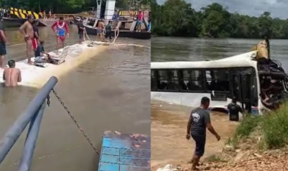 Vídeo: ônibus cai em rio durante travessia no PA; uma criança está desaparecida