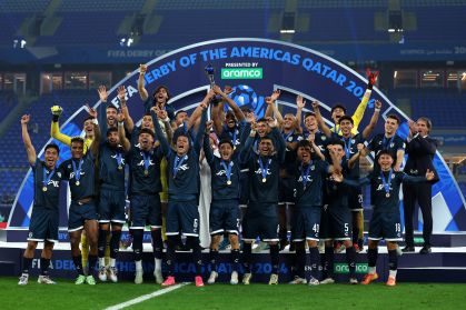Jogadores do Pachuca celebram o Dérbi das Américas