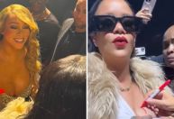 Mariah Carey autografa corpo de Rihanna durante show de Natal