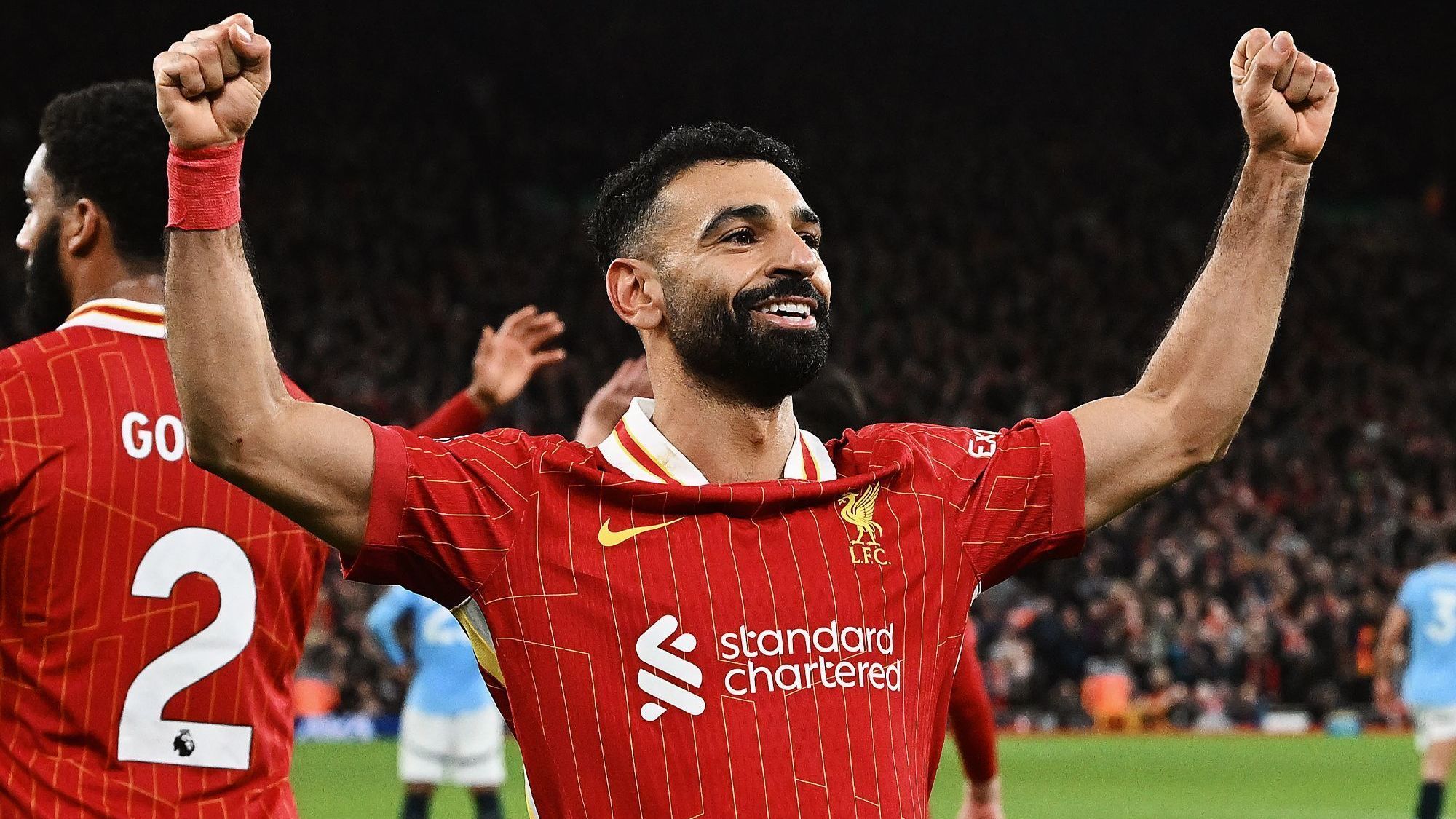 Salah comemora gol pelo Liverpool
