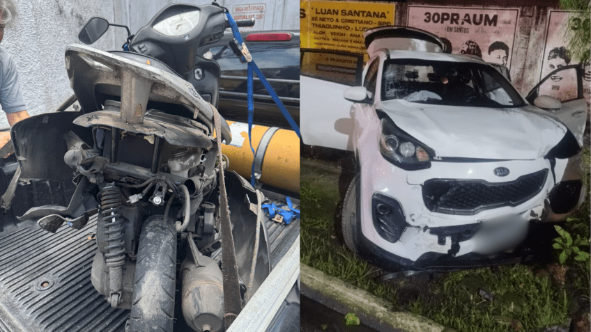 Situação que ficou a moto do cantor e o carro do homem • Arquivo pessoal