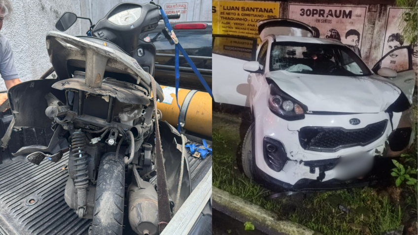 Situação que ficou a moto do cantor e o carro do homem • Arquivo pessoal