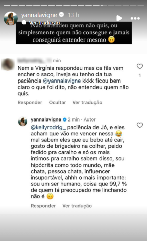 Yanna Lavigne rebateu comentários de haters em sua publicação desta quinta (5) • Reprodução/Instagram