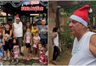 Zeca Pagodinho distribui presentes de Natal para crianças em comunidade no Rio