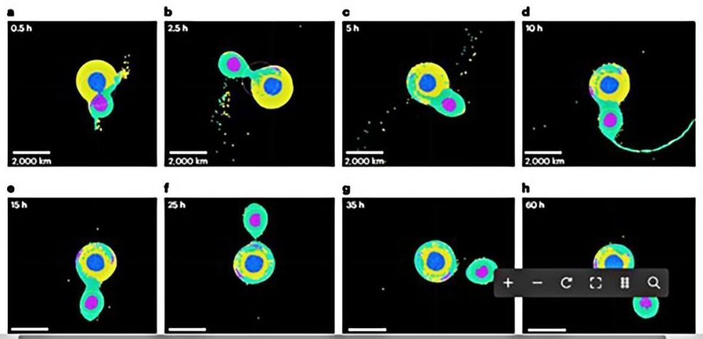 Séries temporais de uma potencial colisão da captura de Caronte • Adeene Denton , Nature Geoscience, 2025