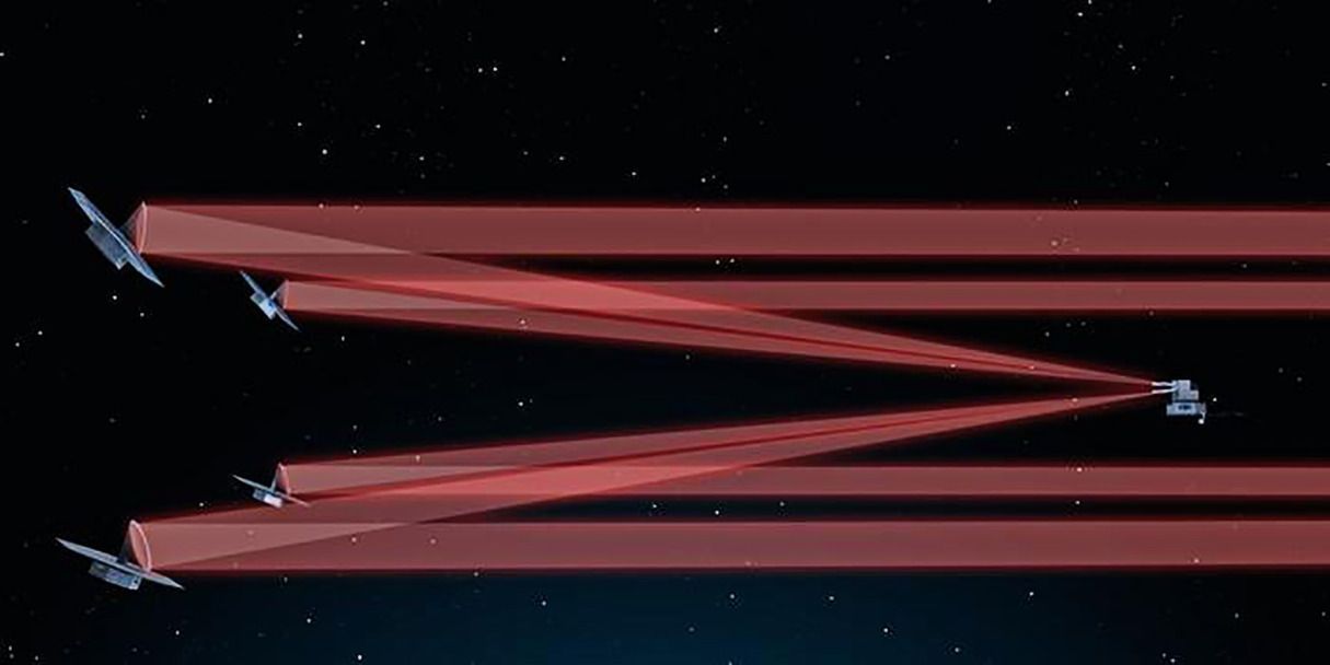 Cinco satélites da missão LIFE estão conectados para formar um supertelescópio no espaço • ETH Zurich / LIFE initiative