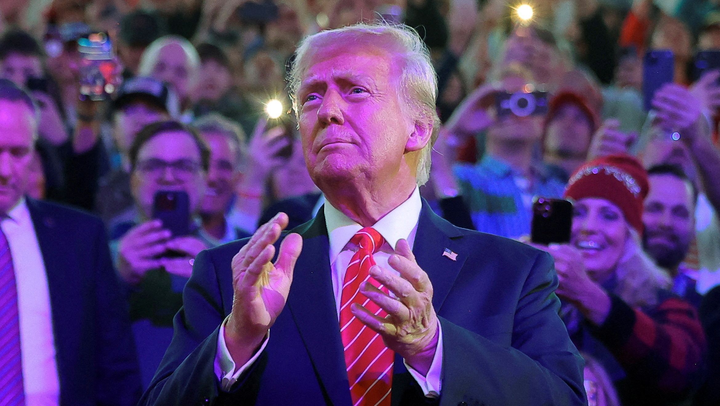 Presidente eleito dos EUA, Donald Trump, durante comício, em Washington