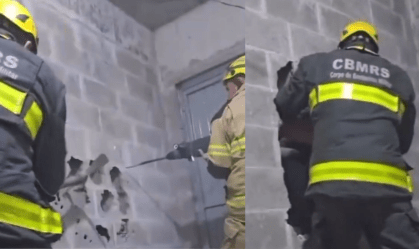 BOMBEIROS QUEBRAM PAREDE PARA RESGATE EM BENTO GONÇALVES