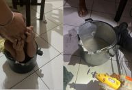 Bebê é resgatado após entalar em panela de pressão