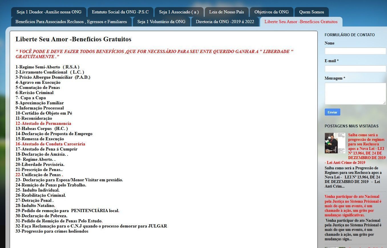 Aba no site da ONG suspeita de envolvimento com o PCC promete "libertar seu amor" • Reprodução