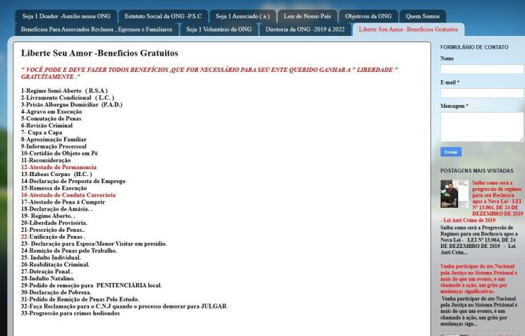Aba no site da ONG suspeita de envolvimento com o PCC promete "libertar seu amor" • Reprodução