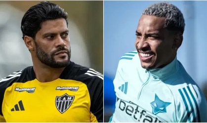 Hulk (esq.), do Atlético-MG, e Matheus Pereira (dir), do Cruzeiro