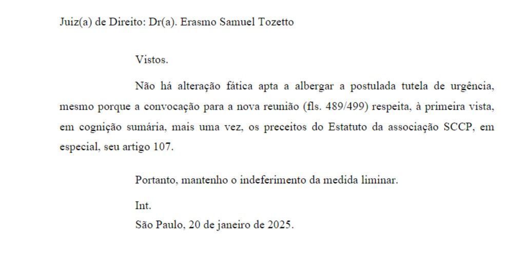 Pedido de nova liminar do Augusto Melo, presidente do Corinthians, é indeferido • Reprodução
