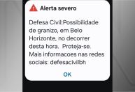 Defesa Civil emite alerta para queda de granizo em Belo Horizonte