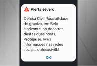 BH: Defesa Civil emite alerta para queda de granizo pelo 2º dia seguido