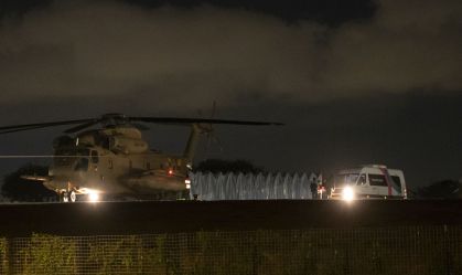 Helicóptero militar utilizado no transporte das reféns libertas pelo Hamas.