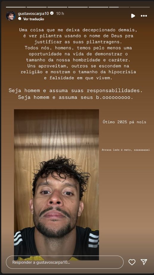 Gustavo Scarpa faz postagem em tom de desabafo nas redes sociais • Reprodução/Instagram