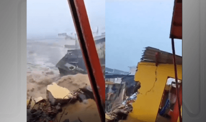 Vídeo: base dos Bombeiros em SC desaba após fortes chuvas