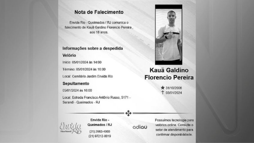 Jogador baleado por traficante no RJ será velado e enterrado em Queimados, na Baixada Fluminense • Reprodução