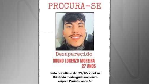 O empresário Bruno Lorenzo Moreira, 27 anos, foi visto pela última vez no dia 29 de dezembro em Praia Grande (SP)